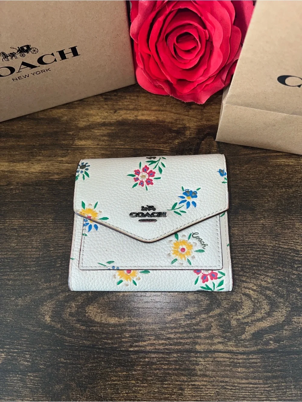 Coach Wyn Small Snap Tri-Fold Wildflower Wallet
